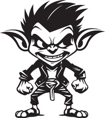 Whimsical Wonders Black Goblin Icon Laughing Lilliputian Cartoon Goblin Design
