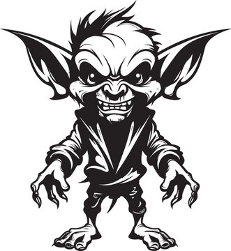Micro Mischief Black Goblin Logo Icon Pint Sized Pranks Goblin Vector Design