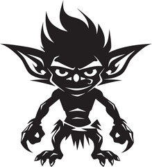 Micro Mayhem Cartoon Goblin Emblem Elegant Ebony Elegance Ornamental Border Icon