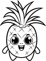 Naklejka premium Pineapple fruit black and white coloring page
