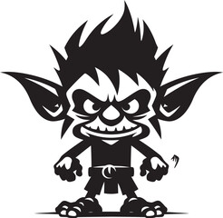Miniature Mirth Cartoon Goblin Logo Icon Tiny Terrors Black Vector Goblin Design