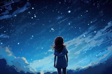 Obraz premium girl looking at the moon in the city night