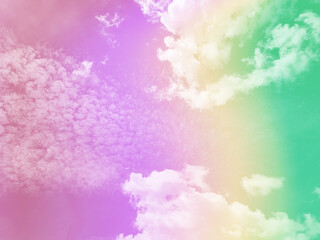beauty sweet vivid green and purple colorful with fluffy clouds on sky. multi color rainbow image. abstract fantasy growing light