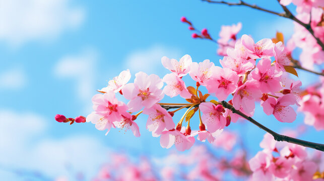 Beautiful cherry blossom tree branch with blooming flowers - ai generative