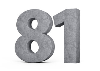 3d Concrete Number Eighty one 81 Digit Made Of Grey Concrete Stone On White Background 3d Illustration