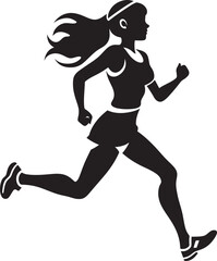 Fototapeta na wymiar Stylish Sprinter Vector Icon of a Black Woman Running Fluid Grace Black Vector Logo for Running Female