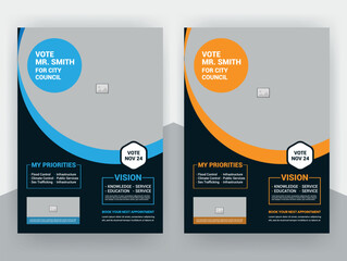 Political election flyer design with vote campaign brochure cover template - obrazy, fototapety, plakaty