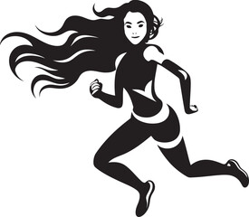 Fototapeta na wymiar Stylish Sprint Black Vector Logo Design Elegant Pace Black Womans Running Icon in Vector