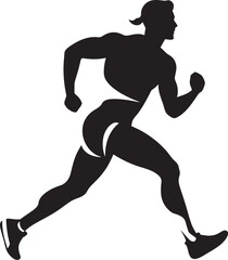 Fototapeta na wymiar Energetic Runner Male Black Vector Icon Design Powerful Momentum Running Athletes Black Logo