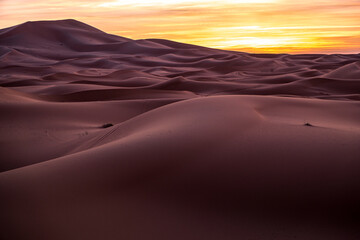 夜明けのサハラ砂漠の幻想的な風景