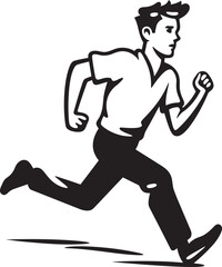 Fototapeta na wymiar QuickStrider Black Vector Icon of Male Runner Dynamic Stride Black Vector Logo of Running Man