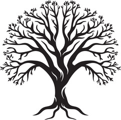 Tranquil Woods Black Vector Tree Symbol Ancient Arbor Tree Black Vector Logo