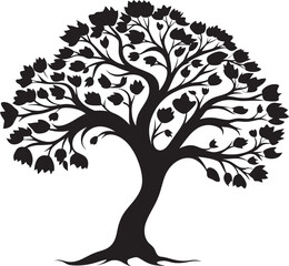 Majestic Woodland Black Vector Tree Mark Sylvan Sanctuary Tree Black Vector Logo