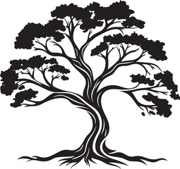 Mystical Canopy Black Vector Tree Mark Riverside Reminiscence Vintage Town Logo