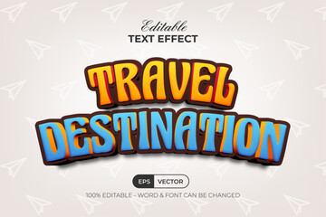 Travel Destination 3D Text Effect Fun Style. Editable Text Effect.