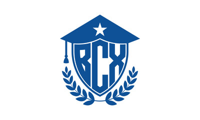 BCX three letter iconic academic logo design vector template. monogram, abstract, school, college, university, graduation cap symbol logo, shield, model, institute, educational, coaching canter, tech