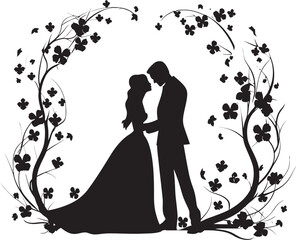 Eternal Blossom Harmony Black Vector Emblem Romantic Floral Embrace Wedding Icon