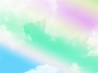 Obraz na płótnie Canvas beauty sweet pastel green and violet colorful with fluffy clouds on sky. multi color rainbow image. abstract fantasy growing light