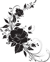 Elegance in Bloom Floral Decor Emblem Petal Romance Black Vector Design