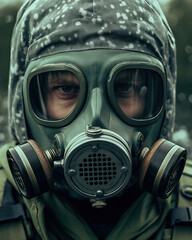 Portrait of a man in military gas mask. Ai generative