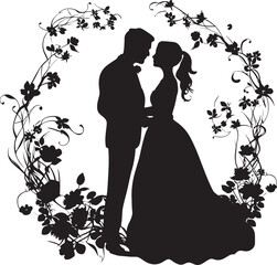 Blossom Serenade Black Vector Emblem Whimsical Floral Union Wedding Couple Logo