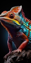 Obraz premium colorful chameleon - closeup side view