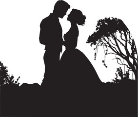 Enchanted Floral Embrace Wedding Couple Symbol Eternal Blossom Harmony Black Vector Design
