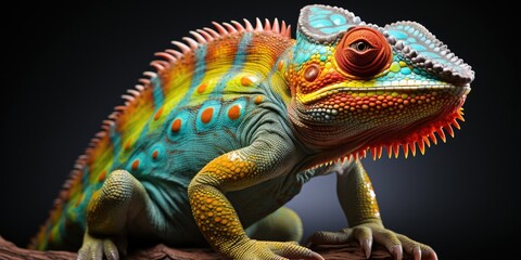 Obraz premium colorful chameleon - closeup side view