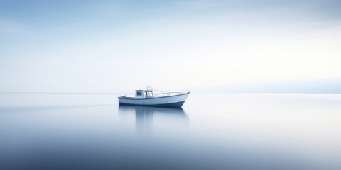 Fototapeta premium On the vast sea, there is a lonely boat floating, Neutral Density Filters, high speed continuous shooting, abstract expressionism, 64K, hyper quality 