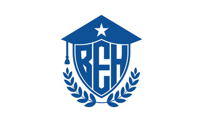 BEH three letter iconic academic logo design vector template. monogram, abstract, school, college, university, graduation cap symbol logo, shield, model, institute, educational, coaching canter, tech