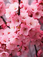 Obraz premium Close up cherry blossom tree branch photo with pink flowers - ai generative