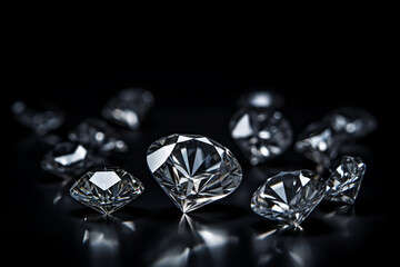 Precious diamond crystals on black background