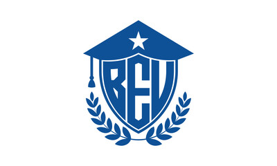 BEU three letter iconic academic logo design vector template. monogram, abstract, school, college, university, graduation cap symbol logo, shield, model, institute, educational, coaching canter, tech