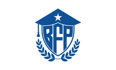 BFP three letter iconic academic logo design vector template. monogram, abstract, school, college, university, graduation cap symbol logo, shield, model, institute, educational, coaching canter, tech
