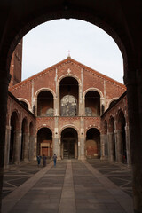 Exterior of Sant Ambrogio church in Milan, Italy