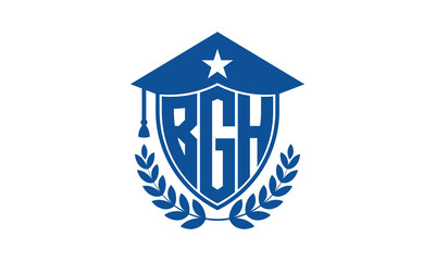 BGH three letter iconic academic logo design vector template. monogram, abstract, school, college, university, graduation cap symbol logo, shield, model, institute, educational, coaching canter, tech