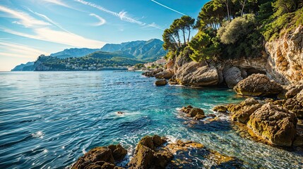 bord de mer rocheuse de la côte méditerranéenne par beau temps 
