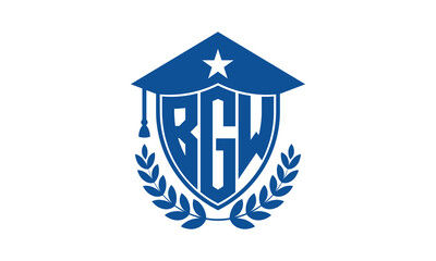 BGW three letter iconic academic logo design vector template. monogram, abstract, school, college, university, graduation cap symbol logo, shield, model, institute, educational, coaching canter, tech