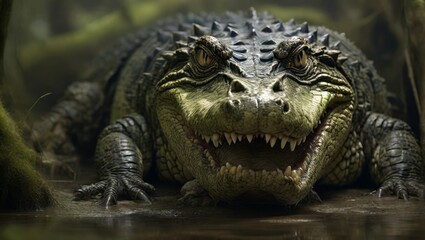 Crocodile in the natural habitat. Generative AI.