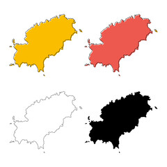 Set of Ibiza high detail map island, spanish region flat sign, web design vector illustration