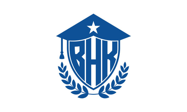BHK three letter iconic academic logo design vector template. monogram, abstract, school, college, university, graduation cap symbol logo, shield, model, institute, educational, coaching canter, tech