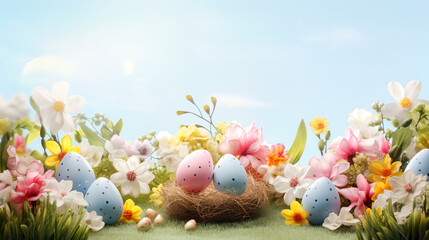 Fototapeta na wymiar easter eggs and flowers