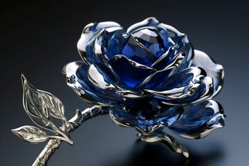 A delicate rose made of sapphire. Generative AI