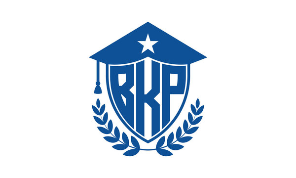 BKP three letter iconic academic logo design vector template. monogram, abstract, school, college, university, graduation cap symbol logo, shield, model, institute, educational, coaching canter, tech