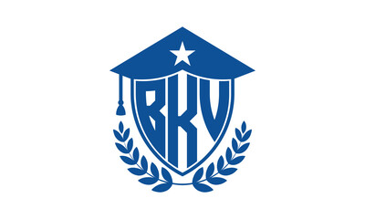 BKV three letter iconic academic logo design vector template. monogram, abstract, school, college, university, graduation cap symbol logo, shield, model, institute, educational, coaching canter, tech