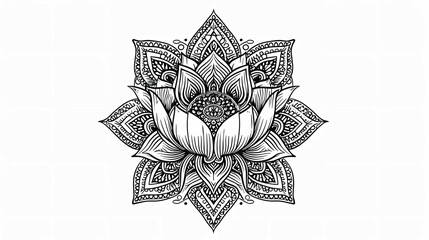 Minimalistic Mandala Lotus Line Art Vector SVG - obrazy, fototapety, plakaty