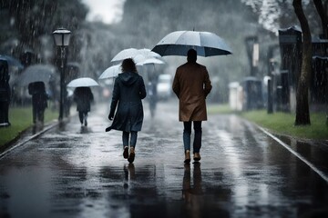 people walking in rain