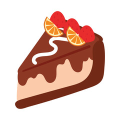hand drawing cartoon cute cake slice with strawberry and toppings. cute dessert doodle