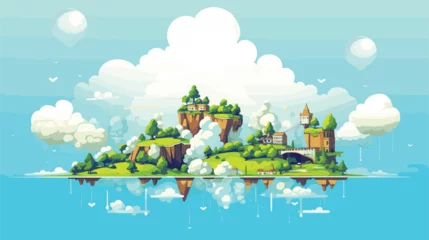 Poster dreamy landscape. Feature surreal elements like floating islands, pixelated cloud © J.V.G. Ransika