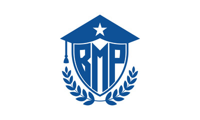 BMP three letter iconic academic logo design vector template. monogram, abstract, school, college, university, graduation cap symbol logo, shield, model, institute, educational, coaching canter, tech